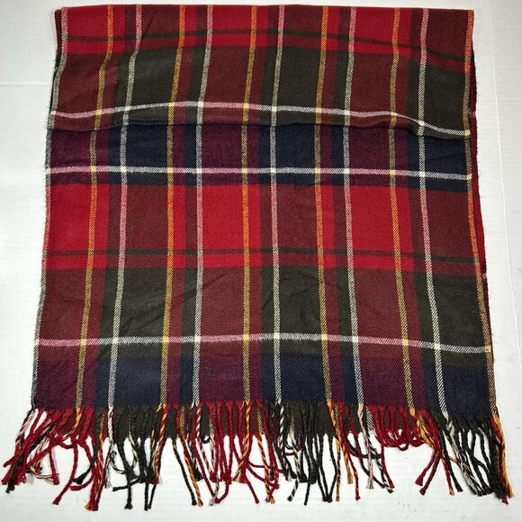 29 Palms Long Red Green Plaid Blanket Scarf with Fringe Unisex Size 26”x78” - Picture 2 of 6